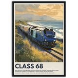 Poster of a class 68 train with a scenic background in black wood frame