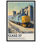 Poster of a class 37 with a scenic background in black wood frame