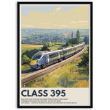Poster of a Class 395 high-speed train on a scenic railway track in black frame