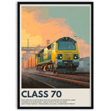 Poster of a train labeled 'Class 70' with a colorful background in wood frame