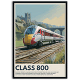 Poster of a class 800 high-speed train with scenic background in black frame