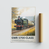 Poster of a steam train with 'GWR 5700 Class' text on a white background